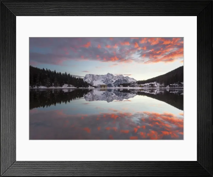 Framed Print : Europe, Italy, Veneto, Auronzo di Cadore. Amazing reflection at sunset on the lake of Misurina Framed Print : Europe, Italy, Veneto, Auronzo di Cadore. Amazing reflection at sunset on the lake of Misurina