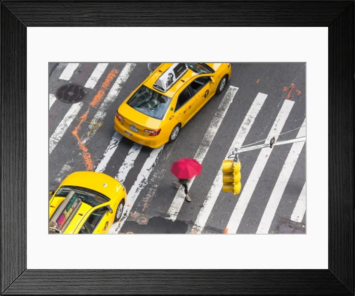 Framed Print : Yellow taxi cabs & crossing, overhead view, New York, Manhattan, New York, USA Framed Print : Yellow taxi cabs & crossing, overhead view, New York, Manhattan, New York, USA