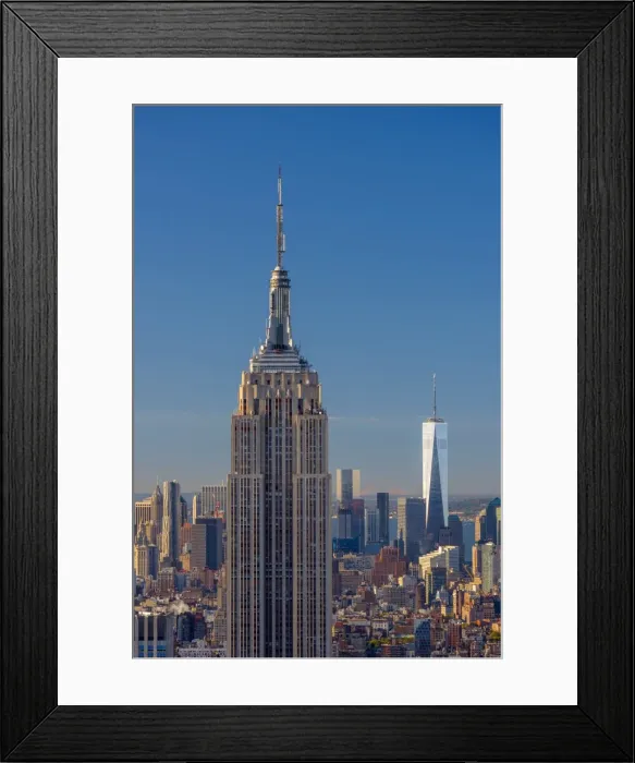 Framed Print : USA, New York, Midtown and Lower Manhattan, Empire State Building and Freedom Tower