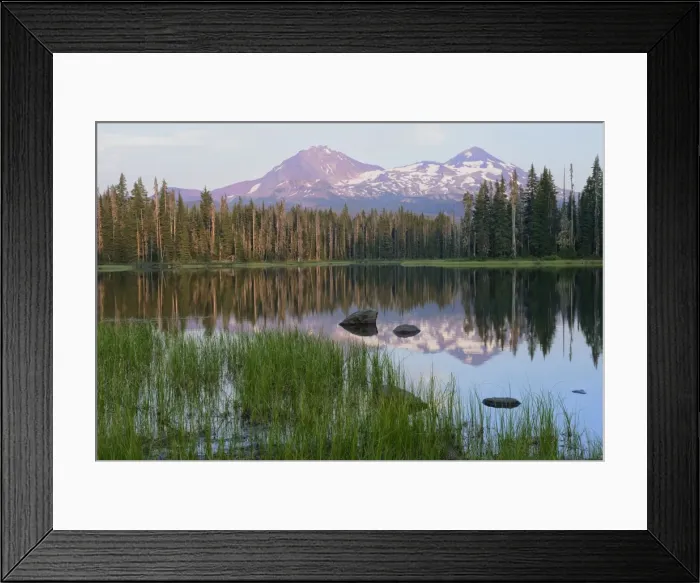 Framed Print : USA, Pacific Northwest, Oregon Cascades, Scott lake with three sisters mountains Framed Print : USA, Pacific Northwest, Oregon Cascades, Scott lake with three sisters mountains