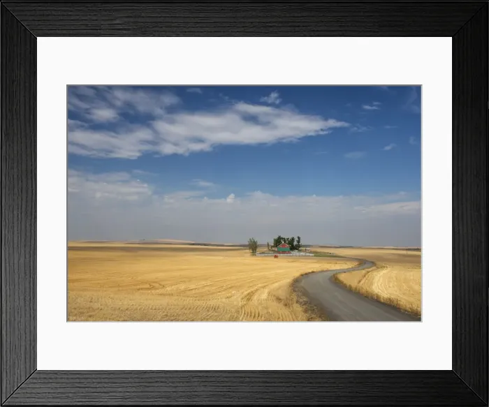 Framed Print : USA, Idaho, Rocky Mountains, Wheat fields and house in central Idaho Framed Print : USA, Idaho, Rocky Mountains, Wheat fields and house in central Idaho