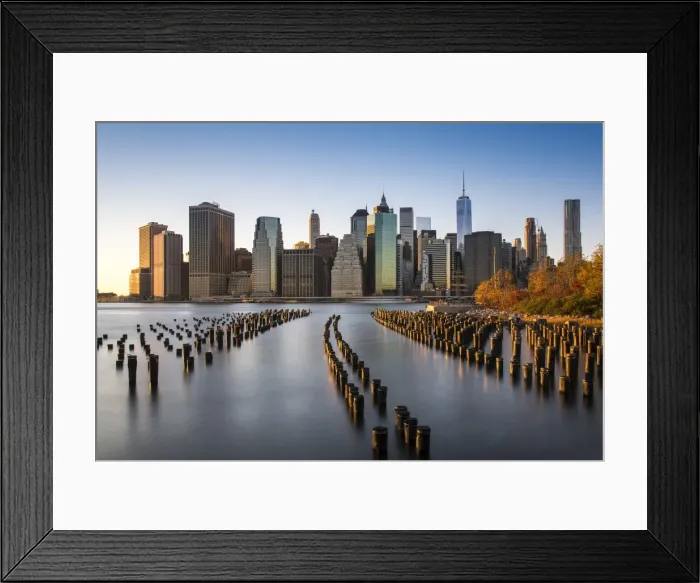 Framed Print : Lower Manhattan skyline at sunset from Brooklyn Bridge Park, Brooklyn, New York, USA Framed Print : Lower Manhattan skyline at sunset from Brooklyn Bridge Park, Brooklyn, New York, USA