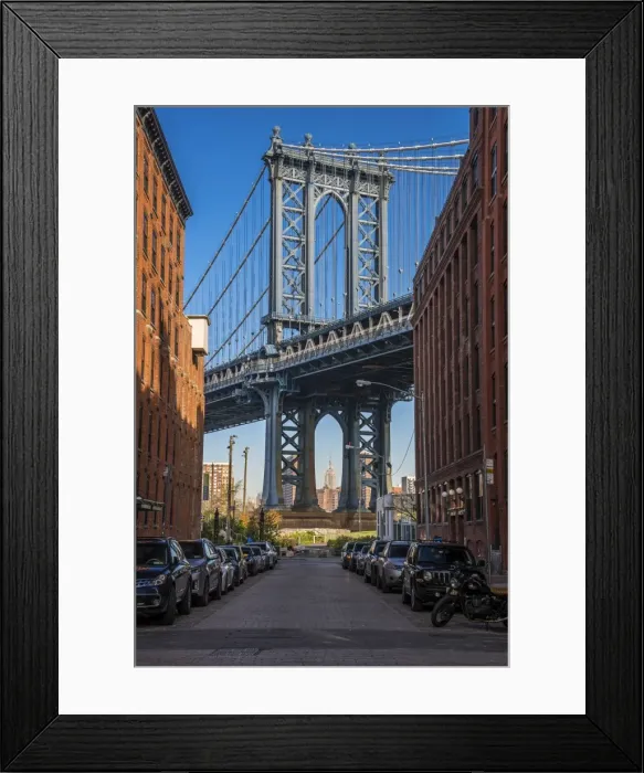 Framed Print : View toward Manhattan Bridge with the Empire State Building in the background, Brooklyn