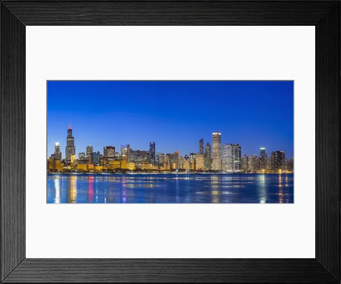 Framed Print : USA, Illinois, Chicago. The City Skyline and a frozen Lake Michigan from near Framed Print : USA, Illinois, Chicago. The City Skyline and a frozen Lake Michigan from near