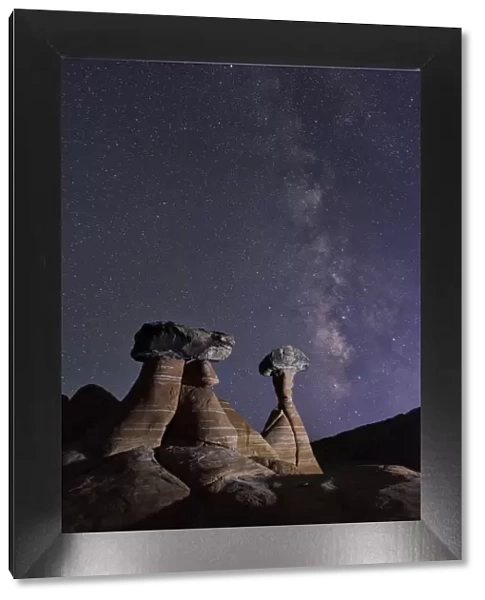USA, Utah, Grand Staircase Escalante, National Monument, Toadstools, milky way over