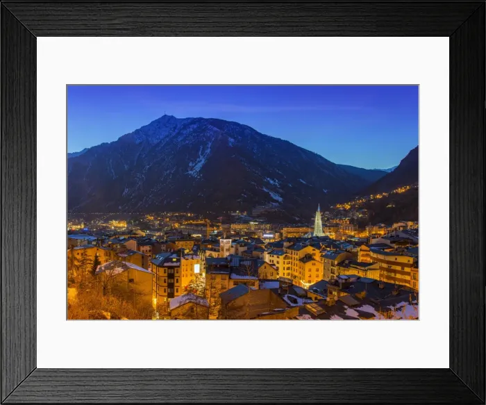 Framed Print : Winter view at dusk over Andorra La Vella, Andorra