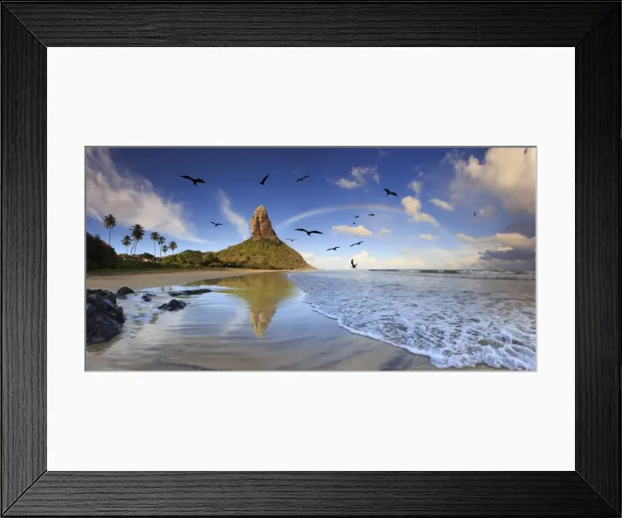 Framed Print : Brazil, Fernando de Noronha, Conceicao beach with Morro Pico mountain in the background