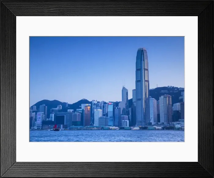 Framed Print : Hong Kong Island skyline and junk boat, Hong Kong Island, Hong Kong Framed Print : Hong Kong Island skyline and junk boat, Hong Kong Island, Hong Kong