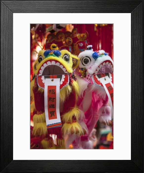Framed Print : Chinese lion decorations at Fa Yuen Street Market, Mongkok, Kowloon, Hong Kong