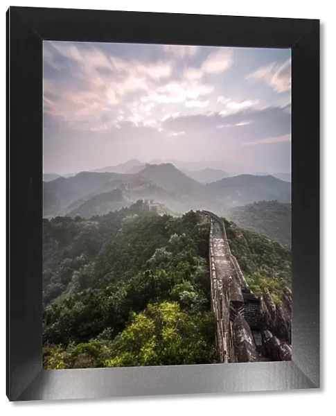 Hebei, China. The Great wall of China, Jinshanling section, at sunrise, long exposure