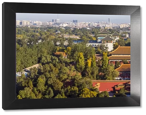Aerial view of The Forbidden City and cityscape, Beijing, China