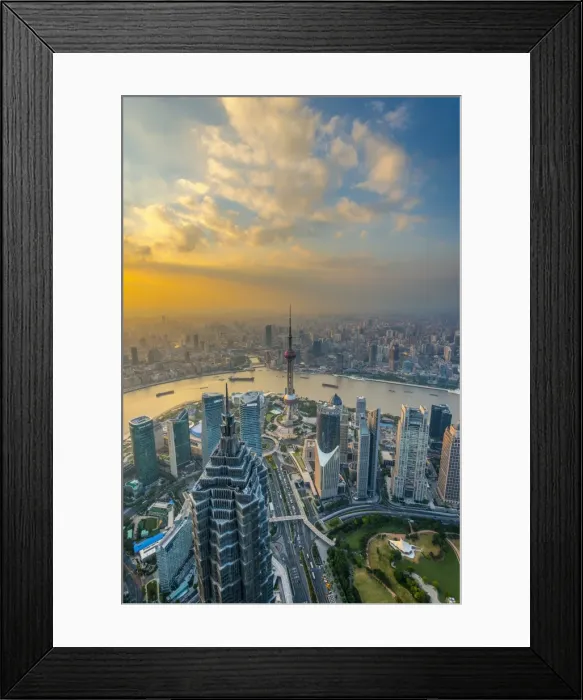 Framed Print : China, Shanghai, View over Pudong Financial District, Huangpu River beyond Framed Print : China, Shanghai, View over Pudong Financial District, Huangpu River beyond