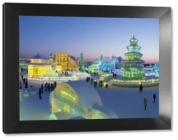 Spectacular illuminated ice sculptures at the Harbin Ice and Snow Festival in Heilongjiang Province