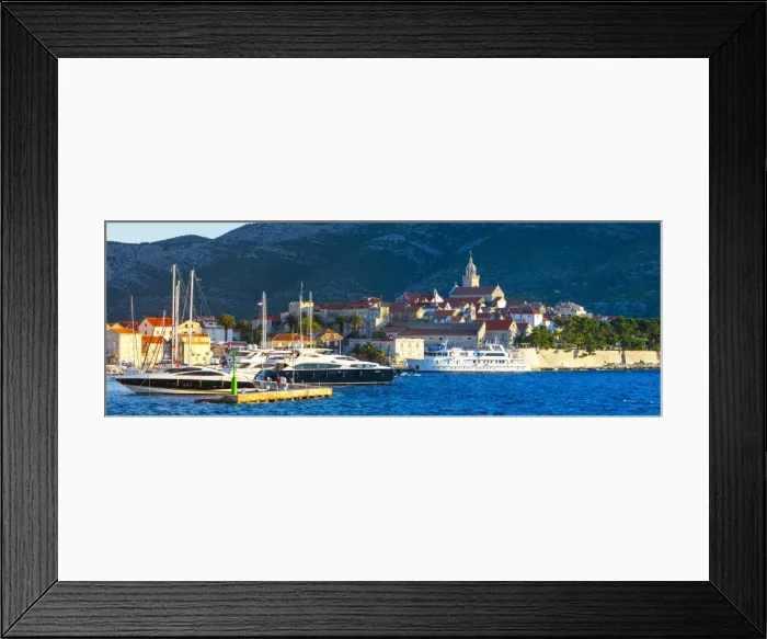 Framed Print : The picturesque coastal village of Korcula illuminated at sunrise, Korcula Town, Korcula