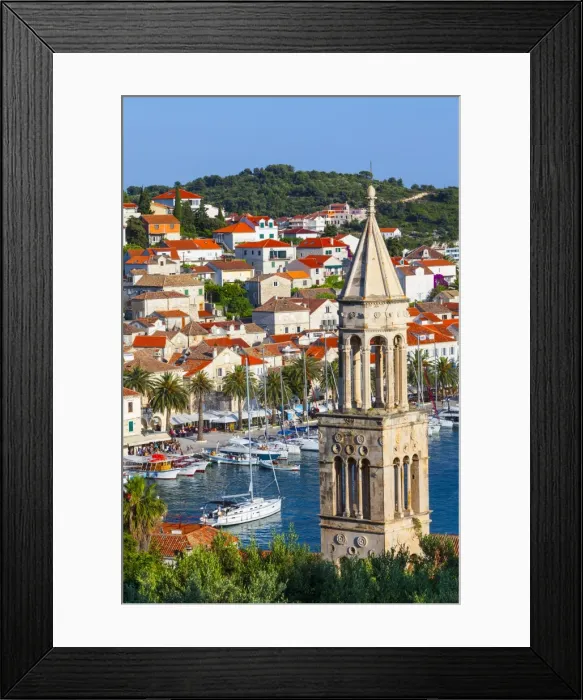 Framed Print : Elevated view over the picturesque harbour town of Hvar, Hvar, Dalmatia, Croatia Framed Print : Elevated view over the picturesque harbour town of Hvar, Hvar, Dalmatia, Croatia