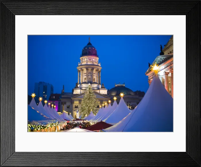Framed Print : Germany, Berlin, Mitte, Gendarmenmarkt, Christmas market, elevated view with Deutscher Framed Print : Germany, Berlin, Mitte, Gendarmenmarkt, Christmas market, elevated view with Deutscher