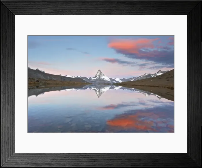 Framed Print : Switzerland, Valais, Matterhorn, Beautiful Morning Light and reflection at Stellisee Lake Framed Print : Switzerland, Valais, Matterhorn, Beautiful Morning Light and reflection at Stellisee Lake
