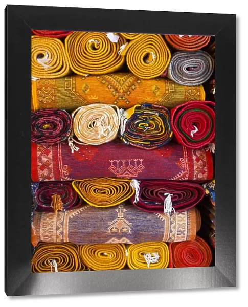 Morocco, Marrakech, Carpets in market