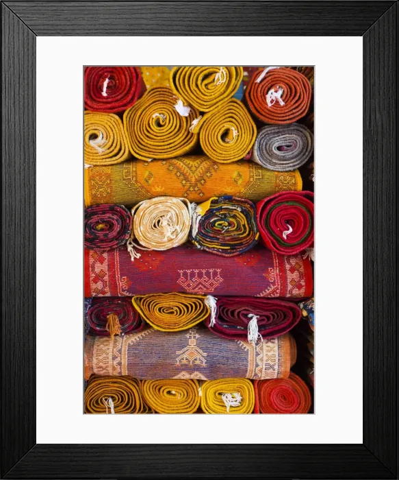 Framed Print : Morocco, Marrakech, Carpets in market Framed Print : Morocco, Marrakech, Carpets in market