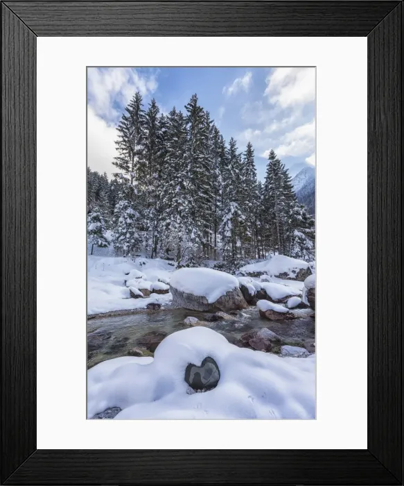 Framed Print : Italy, Friuli-Venezia Giulia, winter river and forest Framed Print : Italy, Friuli-Venezia Giulia, winter river and forest