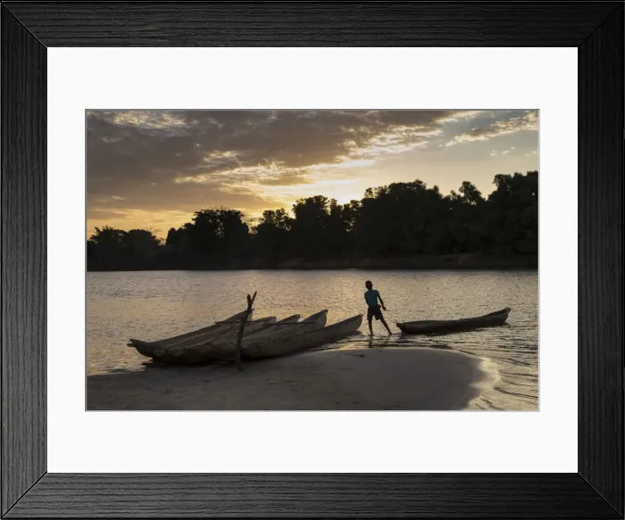 Framed Print : Madagascar, Beopaka, Pirogues at dusk on Manambolo river Framed Print : Madagascar, Beopaka, Pirogues at dusk on Manambolo river