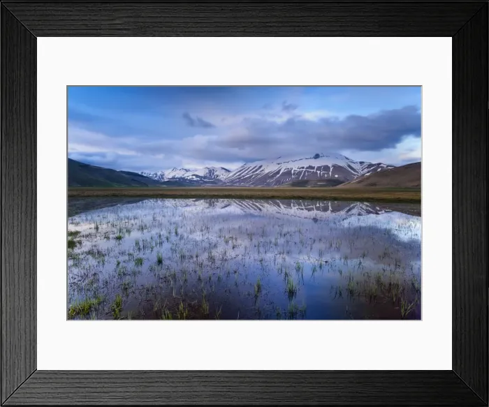 Framed Print : Italy, Marche, Sibillini National Park, Pian Grande with Redentore mountain in