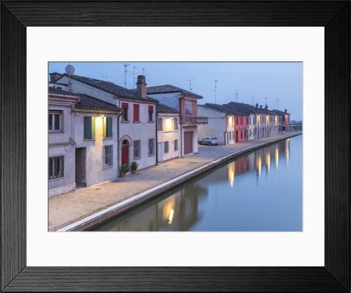 Framed Print : Italy, Emilia Romagna, Comacchio houses by a canal Framed Print : Italy, Emilia Romagna, Comacchio houses by a canal