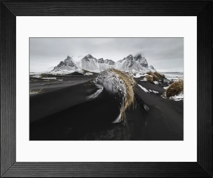 Framed Print : Iceland, East Iceland, Austurland, Black and white dunes on Stokksens beach after Framed Print : Iceland, East Iceland, Austurland, Black and white dunes on Stokksens beach after