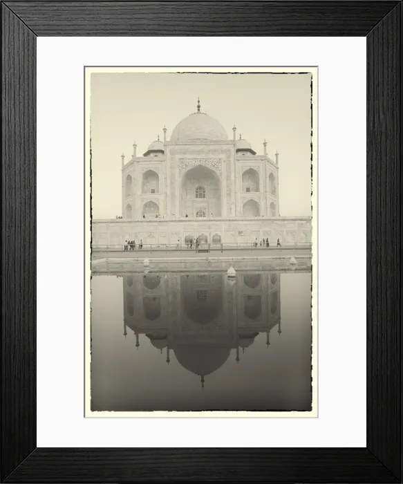 Framed Print : India, Uttar Pradesh, Agra, black and white of the Taj Mahal reflected in one of Framed Print : India, Uttar Pradesh, Agra, black and white of the Taj Mahal reflected in one of