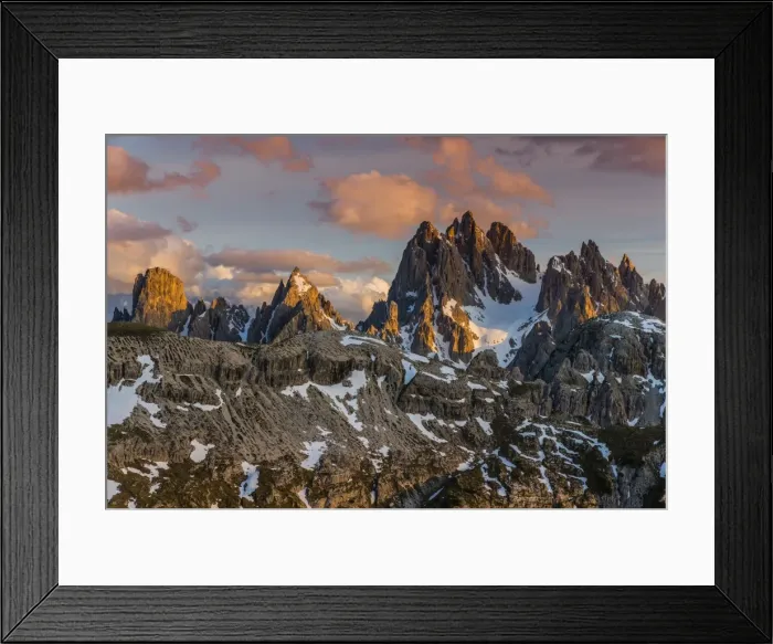 Framed Print : Panoramic view over the Sorapis mountain group at sunset, Dolomites, Veneto, Italy Framed Print : Panoramic view over the Sorapis mountain group at sunset, Dolomites, Veneto, Italy