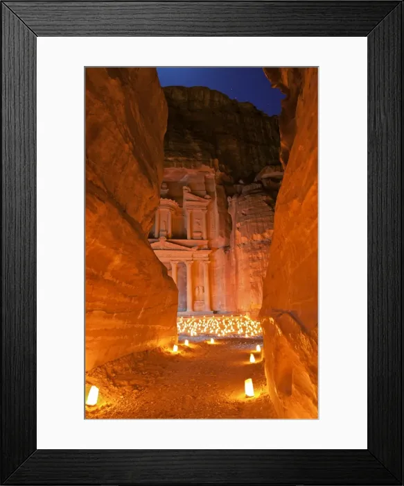 Framed Print : Treasury Lit By Candles At Night, Petra, Jordan, Middle East