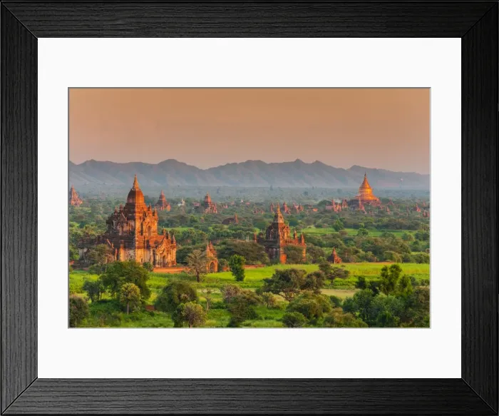 Framed Print : Panoramic view at sunset over the ancient temples and pagodas, Bagan, Myanmar or Burma Framed Print : Panoramic view at sunset over the ancient temples and pagodas, Bagan, Myanmar or Burma