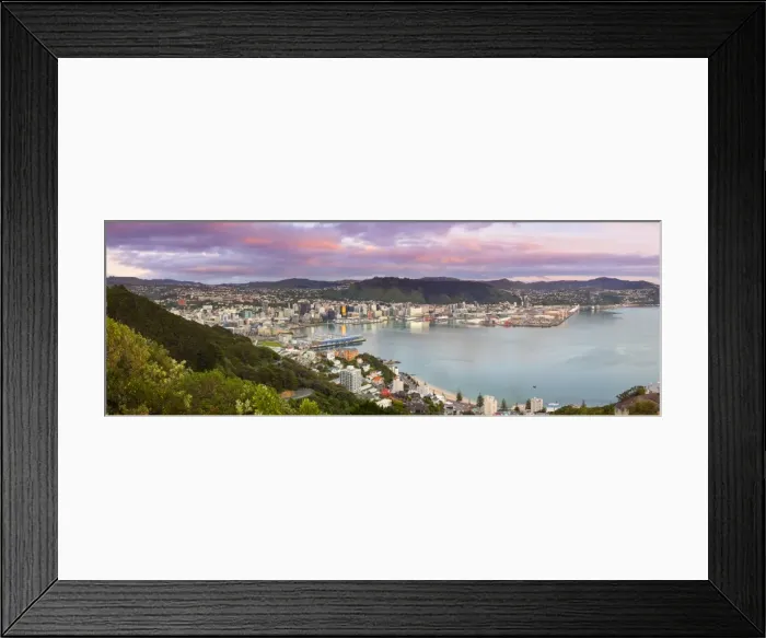 Framed Print : Elevated view over central Wellington illuminated at sunrise, Wellington, North Island Framed Print : Elevated view over central Wellington illuminated at sunrise, Wellington, North Island