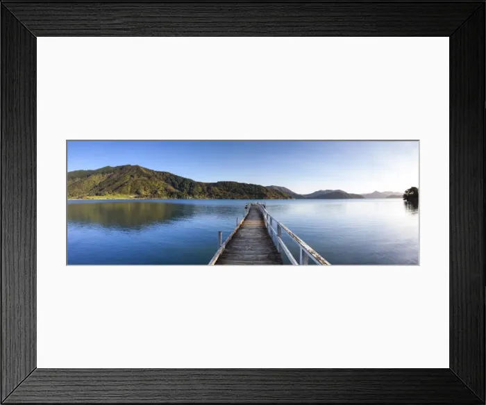 Framed Print : Picturesque wharf in the idyllic Kenepuru Sound, Marlborough Sounds, South Island Framed Print : Picturesque wharf in the idyllic Kenepuru Sound, Marlborough Sounds, South Island