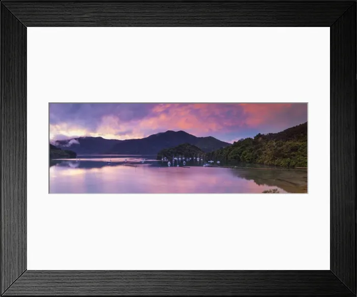 Framed Print : Sunset illuminates the picturesque Ngakuta Bay, Queen Charlotte Sound, Marlborough Sounds Framed Print : Sunset illuminates the picturesque Ngakuta Bay, Queen Charlotte Sound, Marlborough Sounds