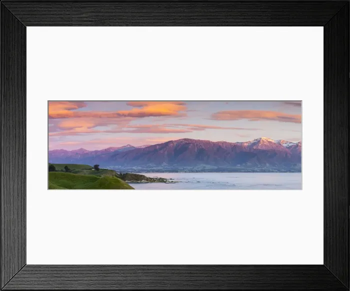 Framed Print : Elevated view over dramatic landscape illuminated at sunrise, Kaikoura, South Island Framed Print : Elevated view over dramatic landscape illuminated at sunrise, Kaikoura, South Island