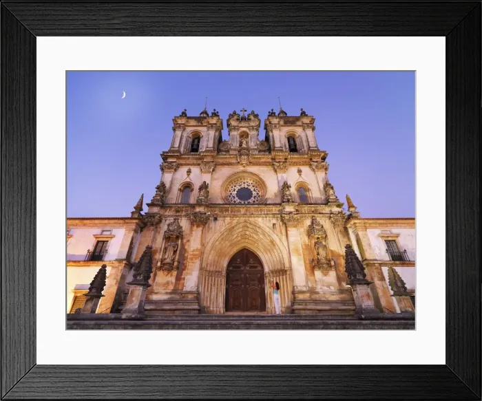 Framed Print : Portugal, Estremadura, Alcobaca, Facade of Santa Maria de Alcobaca Monastery at dusk Framed Print : Portugal, Estremadura, Alcobaca, Facade of Santa Maria de Alcobaca Monastery at dusk