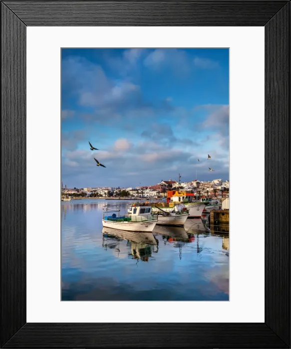 Framed Print : View from fishing harbour towards old town, Lagos, Algarve, Portugal Framed Print : View from fishing harbour towards old town, Lagos, Algarve, Portugal