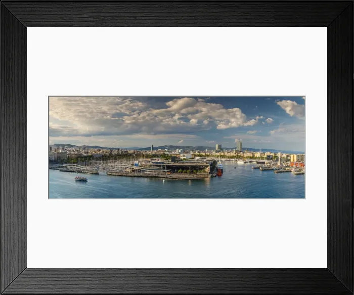 Framed Print : City skyline and Port Vell at sunset, Barcelona, Catalonia, Spain Framed Print : City skyline and Port Vell at sunset, Barcelona, Catalonia, Spain