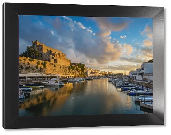 Sunset view over the old port, Ciutadella, Minorca or Menorca, Balearic Islands, Spain