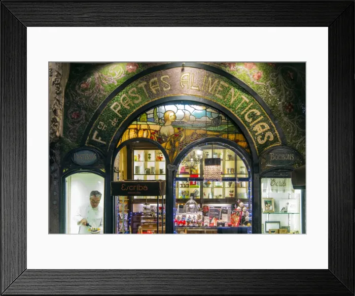 Framed Print : Art nouveau decoration at Antigua Casa Figueras, home of Escriba chocolate shop, Rambla street Framed Print : Art nouveau decoration at Antigua Casa Figueras, home of Escriba chocolate shop, Rambla street