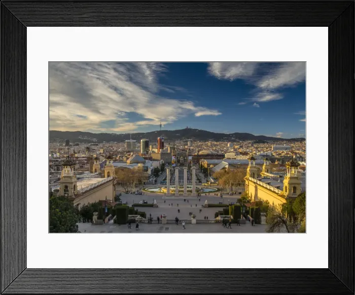 Framed Print : City skyline at sunset from Montjuic, Barcelona, Catalonia, Spain Framed Print : City skyline at sunset from Montjuic, Barcelona, Catalonia, Spain