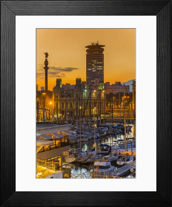 Framed Print : Port Vell at sunset, Barcelona, Catalonia, Spain Framed Print : Port Vell at sunset, Barcelona, Catalonia, Spain