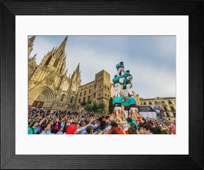 Framed Print : Castellers or Human Tower exhibiting in front of the Cathedral, Barcelona, Catalonia Framed Print : Castellers or Human Tower exhibiting in front of the Cathedral, Barcelona, Catalonia
