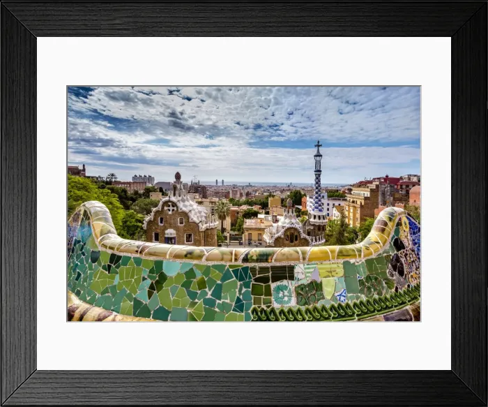 Framed Print : View from Parc Guell towards city, Barcelona, Catalonia, Spain Framed Print : View from Parc Guell towards city, Barcelona, Catalonia, Spain