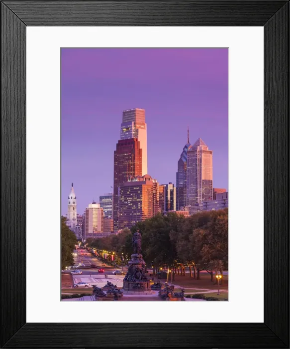 Framed Print : USA, Pennsylvania, Philadelphia, city skyline from the Benjamin Franklin Parkway, dusk Framed Print : USA, Pennsylvania, Philadelphia, city skyline from the Benjamin Franklin Parkway, dusk