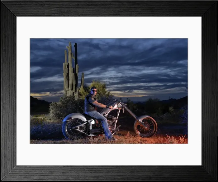 Framed Print : Dan Stewart on Chopper bike, Scottsdale, Arizona, USA MR Framed Print : Dan Stewart on Chopper bike, Scottsdale, Arizona, USA MR
