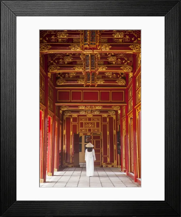 Framed Print : Woman wearing Ao Dai dress in Imperial Palace inside Citadel, Hue, Thua Thien-Hue