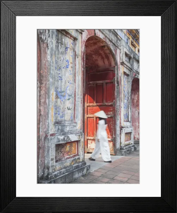 Framed Print : Woman wearing Ao Dai dress at Dien Tho inside Citadel, Hue, Thua Thien-Hue, Vietnam (MR)