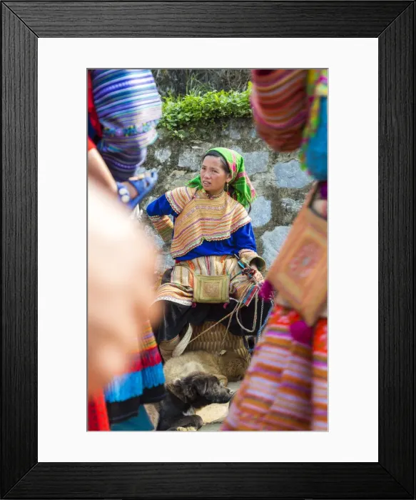 Framed Print : Flower Hmong woman selling dogs at market, Bac Ha, Vietnam Framed Print : Flower Hmong woman selling dogs at market, Bac Ha, Vietnam
